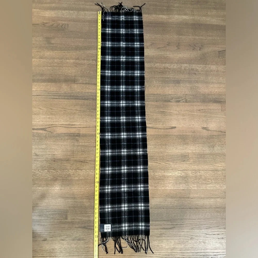 NEW Club Room 100% Cashmere Plaid Scarf-Black/White/Light Blue